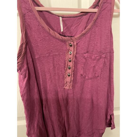 Free People Linen Burnout Button Front Henley Traveler Tank, S - Picture 3 of 6